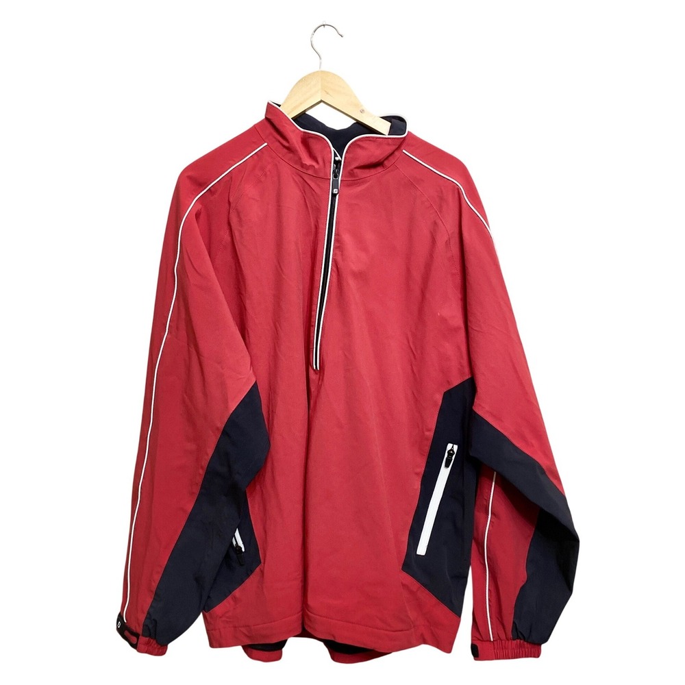 FootJoy DryJoys Tour Collection Mens XL Red Navy Blue Half Zip Golf Jacket